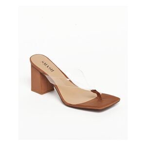 SMASH SHOES Womens Brown Zerlina Toe Block Heel Slip On Heeled Thong Sandals 11